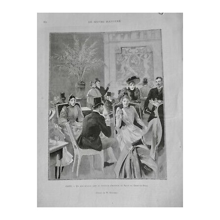 1890 MI THÉ PARIS TIME O CLOCK SALON CHAMP MARS SERVEUR JEUNES FEMMES