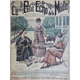 1916 PEM THÉ SALON JARDIN FRUITS SERVICE THE MODE ROBE SATIN TAFFETA FEMME