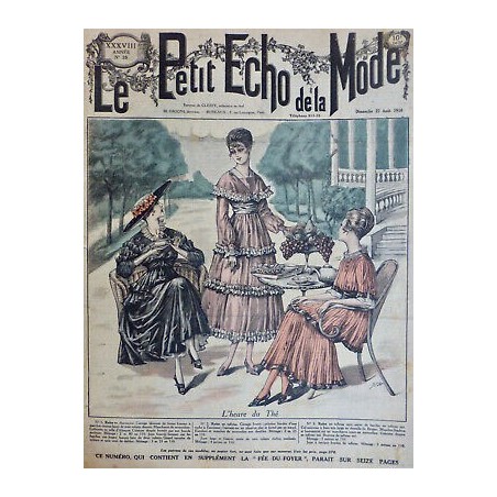 1916 PEM THÉ SALON JARDIN FRUITS SERVICE THE MODE ROBE SATIN TAFFETA FEMME