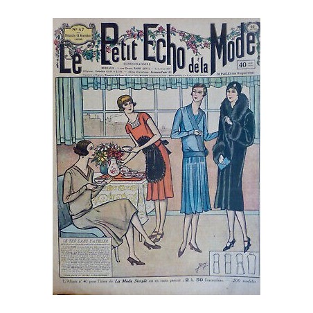 1928 PEM THÉ ATELIER COUTURE MODE TOILETTE PAUSE THE SERVEUSE SERVICE PORCELAINE