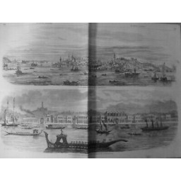 1858 EMPIRE OTTOMAN TURQUIE VUE PORT CONSTANTINOPLE PALAIS SULTAN DOLMA BAKTCHE