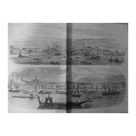 1858 EMPIRE OTTOMAN TURQUIE VUE PORT CONSTANTINOPLE PALAIS SULTAN DOLMA BAKTCHE