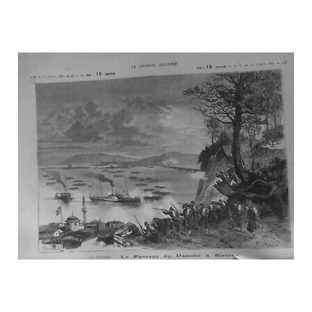 1877 EMPIRE OTTOMAN TURQUIE GUERRE PASSAGE DANUBE SISTOVA DESSIN KAUFFMANN