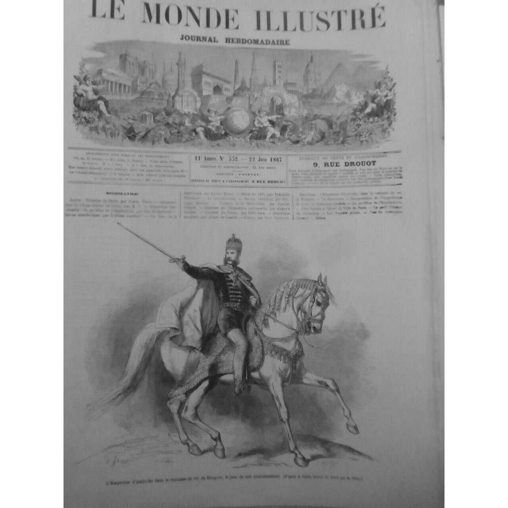 1867  EMPEUR AUTRICHE CHEVAL BLANC TRONE A PESTH 2 JOURNAUX