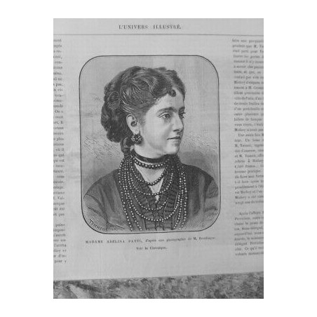 1874 UI PERSONALITE ADELINA PATTI CANTATRICE ITALIENNE PHOTOGRAPHIE M.REUTLINGER