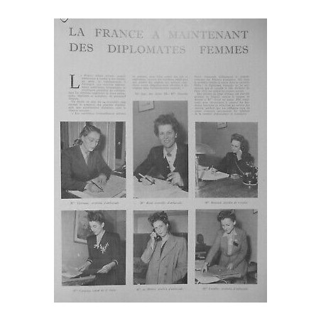 1945 FEMME FEMINISME DIPLOMATES FRANCE CONSUL ATTACHEES AMBASSADE