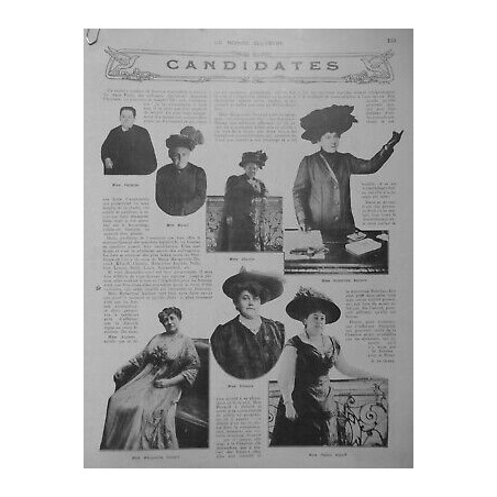 1910 MI FEMME FEMINISME CANDIDATES MME CHAPUIS MARGUERITE DURAND HELENE KLATOFF