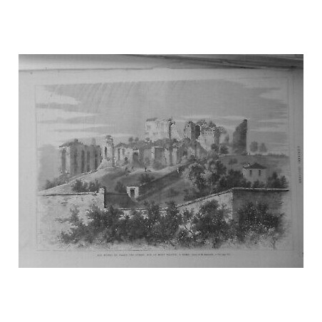 1867 UI ROME RUINES PALAIS CESARS MONT PALATIN DESSIN M.BLASCHWIK