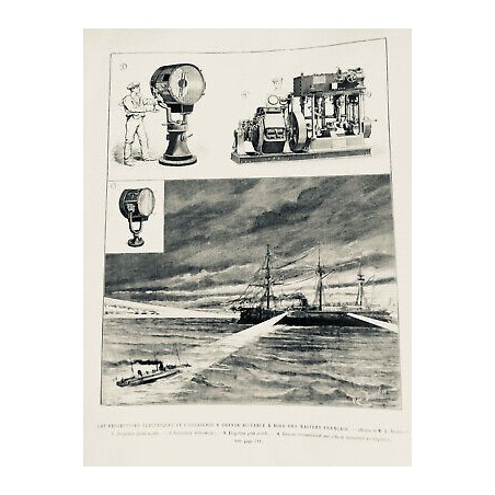 1888 UI ELECTRICITÉ MER NAVIRE FRANCAIS ECLAIRAGE PROJECTEUR ELECTRIQUES