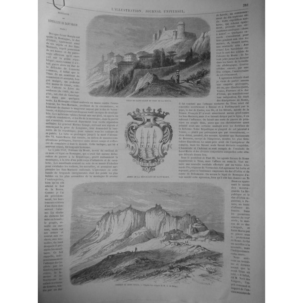 1863 I VILLE SAINT MARTIN FORT ROCCA SOMMET MONT TITAN CROQUIS M.A. BOUGY