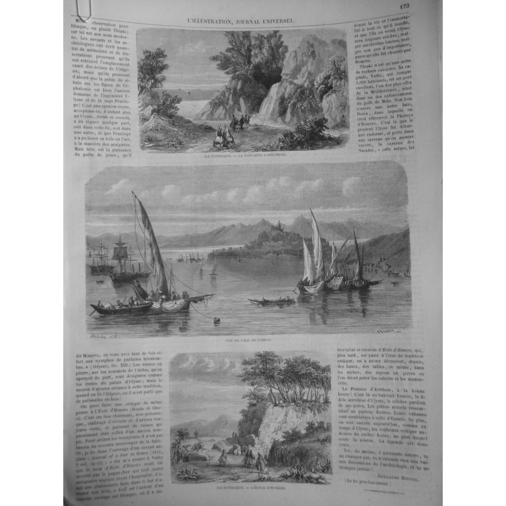 1863 I ILE ITHAQUE FONTAINE ARETHUSE ECOLE HOMERE VUE ILE CORFOU