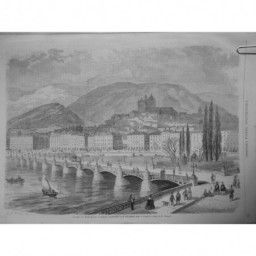 1863 I PONT MONT BLANC GENEVE CROQUIS M. CHAMPOD