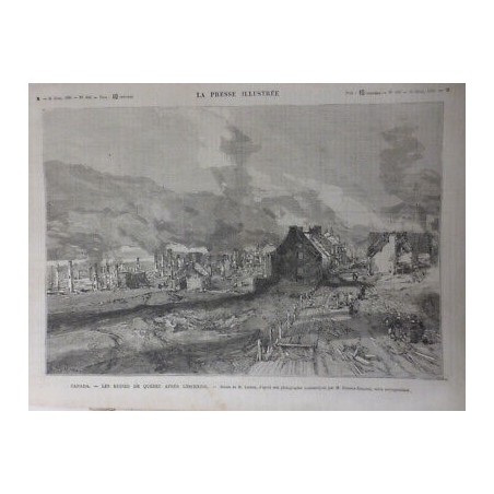 1882 PI CANADA RUINES QUEBEC INCENDIE DESSIN LEPERE FUMEE