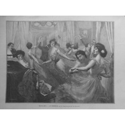 1905 FEMME FEMINISME FLAPPERS FARANDOLE GRAVURE DUPLESSIS