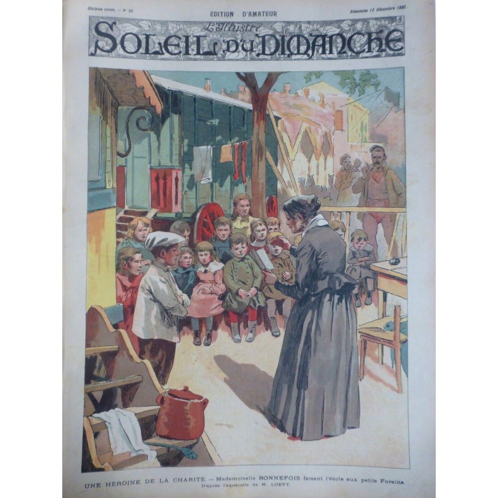 1897  HEROINE CHARITE MADEMOISELLE BONNEFOIS FAISANT ECOLE ENFANTS FORAINS