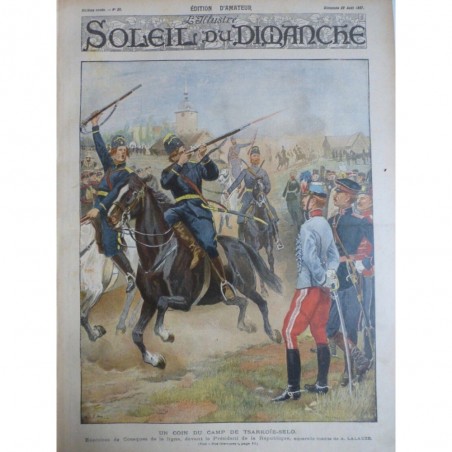 1897  CAMP TSARKOIE SELO EXERCISES COSAQUES AQUARELLE A. LALAUZE