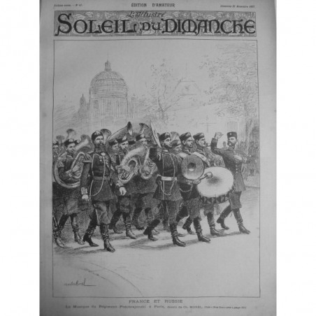 1897  FRANCE RUSSIE MUSIQUE REGIMENT PREOBRAJENSKI PARIS DESSIN CH. MOREL