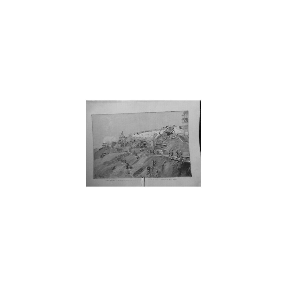 1887 MI PARIS DEMOLITION TRAVAUX SOUTENEMENT BUTTE MONTMARTRE DESSIN M.AURELE