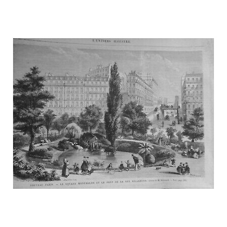 1868 UI PARIS EMBELISSEMENT SQUARE MONTHOLON PONT RUE BELLEFOND DESSIN BERTRAND