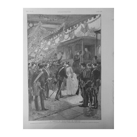 1885 I MARIAGE PRINCE ROYAL PORTUGAL RECEPTION PRINCESSE AMELIE DESSIN M.HAENEN