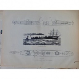 1887 PI TORPILLEUR HAUTE MER L'ARIETE COUPE LONGITUDINALE PONT CROQUIS