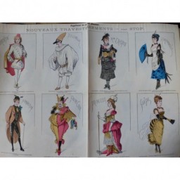 1884 JA TRAVESTISSEMENT COSTUMES TOILE LAINE BAS SATIN CHAPEAU CORSAGE JUPE