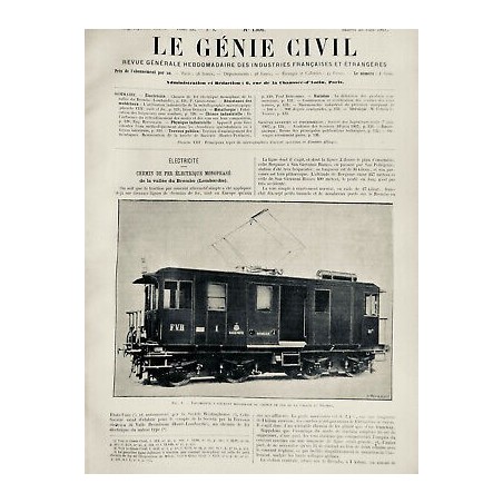 1907 GC ELECTRICITE CHEMIN FER MONOPHASÉ VALLEE BREMBO LOMBARDIE