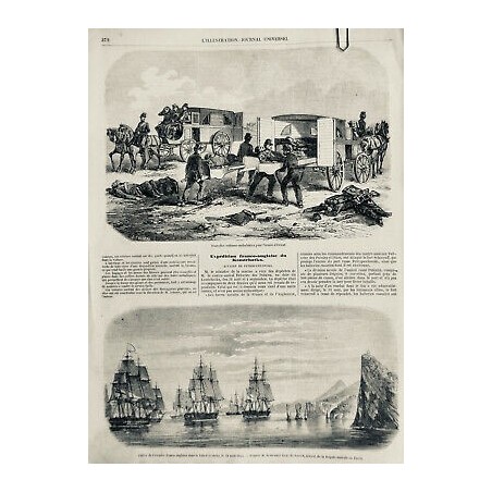 1854 I MODE TRANSPORT SANTÉ ARMEE ORIENT VOITURRE AMBULANCE CABINE BRANCARD