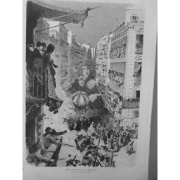 1881 CARNAVAL NAPLES DEFILE VU FENETRES BALCONS DESSIN DALBONO MICHETTI