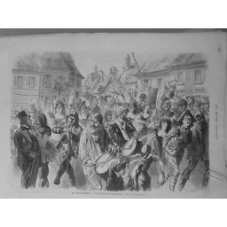 1872 MI CAREME MASCARADE DANSE DUNKERQUE DESSIN REYCKEBUCHE