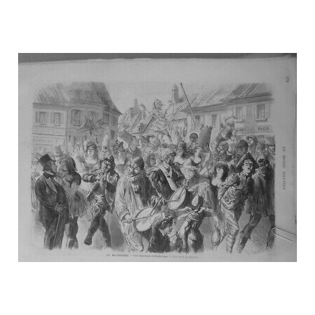 1872 MI CAREME MASCARADE DANSE DUNKERQUE DESSIN REYCKEBUCHE