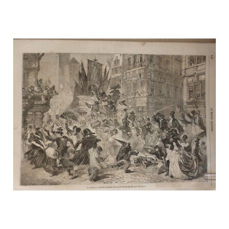 1860 BELGIQUE CARNAVAL ANVERS FOULE LIESSE CROQUIS VON ELLIOT