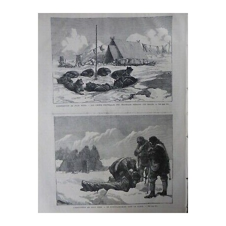 1876 EXPEDITION POLE NORD CHIENS ATTELAGE TRAINEAUX ENSEVELISSEMENT GLACE