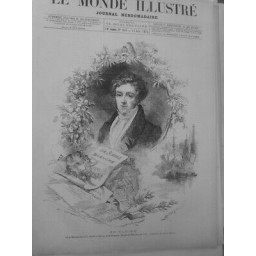 1875 BOIELDIEU COMPOSITEUR FRANCAIS OPERA DAME BLANCHE PORTRAIT 2 JOURNAUX