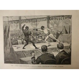 1890 UI ESCRIME DUEL ASSAUT ARME BIENFAISANCE BAZAR CHARITE DESSIN CHARLES MOREL