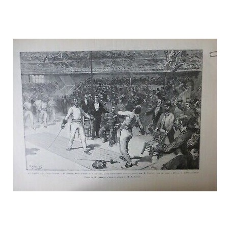 1887 MI ESCRIME DUEL GRANIR TERNAUX CIRQUE THEATRE HAVRE DESSIN M GERARDIN N°2