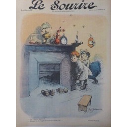 1904 NOEL LE SOURIRE ENFANTS SOULIERS CHEMINEE ATTEND PERE NOEL DESSIN POULBOT