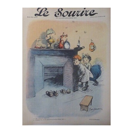 1904 NOEL LE SOURIRE ENFANTS SOULIERS CHEMINEE ATTEND PERE NOEL DESSIN POULBOT