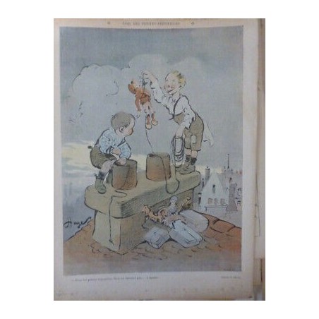 1905 LE RIRE NOEL JEUX ENFANTS ESPIEGLES RECUPERENT JOETS CHEMINEE DESSIN HAYE