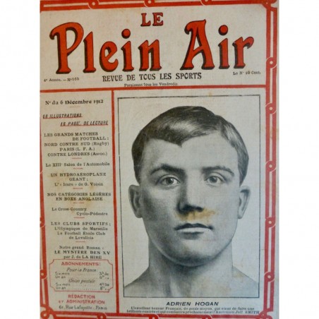 1912 PA BOXE BOXER FRANCAIS ADRIEN HOGAN POIDS MOYEN COMBAT JEFF SMITH