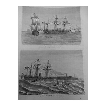 1867 BATEAU SOLFERINO VAISSEAU CUIRASSE MAGENTA TAUREAU