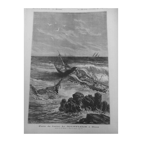 1875 BATEAU AVISO LE SOUFFLEUR BREST NAUFRAGE