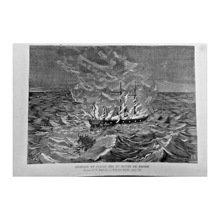 1875 BATEAU SUEDOIS LE BAGER INCENDIE LIGNE LUBECK COPENHAGUE