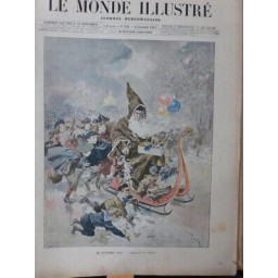 1895 BONHOMME NOEL TRAINEAU LANCE JOUETS ENFANTS AQUARELLE TOFANI