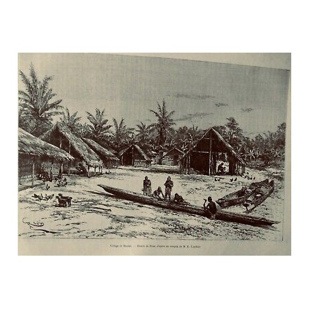 1887 TDM SAVORGAN DE BRAZZA VILLAGE DOUME DESSIN RIOU