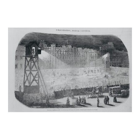 1854 I CONSTRUCTION NOCTURNE RUE RIVOLI PARIS LUMIERE ELECTRIQUE