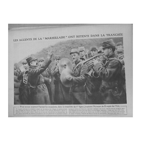 1915 INSTRUMENTS VENT MUSICIENS MARSEILLAISE TROMBONNE CYMBALE TROMPETTE