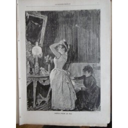 1889 PREPARATION HABILLAGE AJUSTAGE ROBE BAL DESSIN F.LUNEL