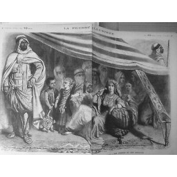 1881 HAREM GUERRE TUNISIE INTERIEUR TENTE RICHE CHEIK ARABE FEMMES ENFANTS