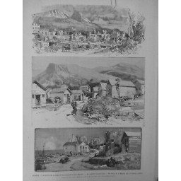 1883 ISCHIA TREMBLEMENTS TERRE CASAMICCIOLA DETRUITE DESSIN M.LEPERE